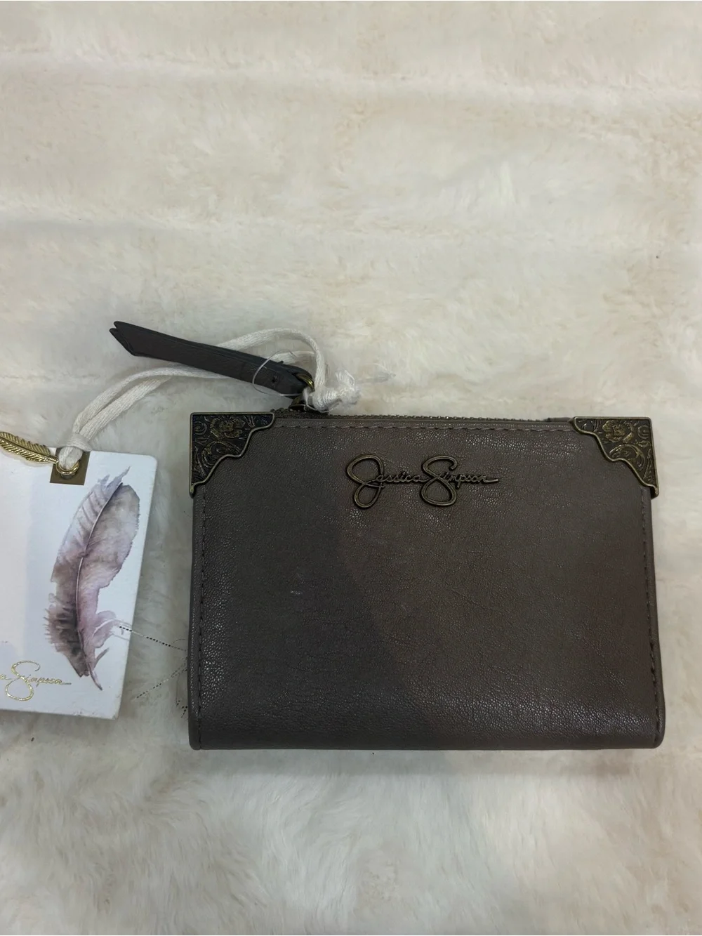 Jessica Simpson Gray Leather Wristlet Wallet